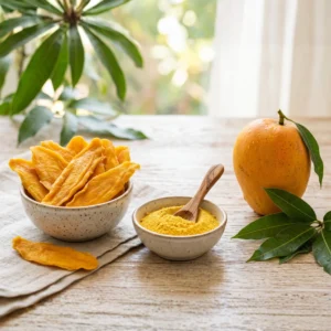 Solar dehydrated sweet golden-orange dried mango slices for wholesale